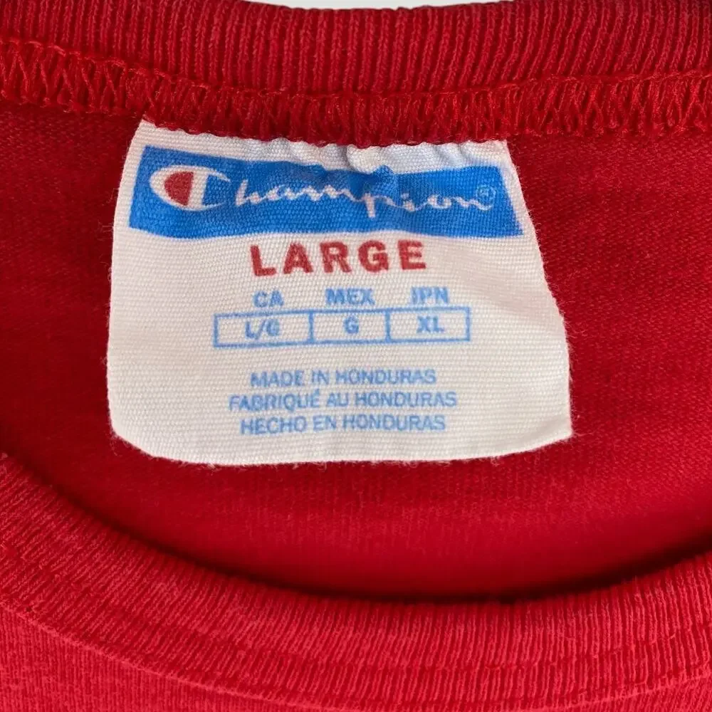 Champion Script Logo Red Short Sleeve T-Shirt Size Large Classic Streetwear - Picture 4 of 4